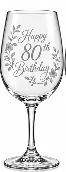 Floral Happy 80th Birthday wine glass