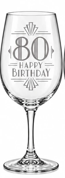 Art Deco 80th Birthday wine glass